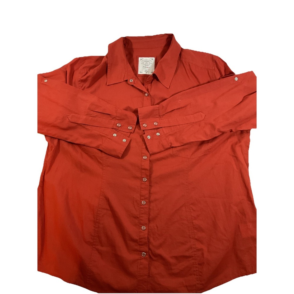 Style & Co. Western Snap Up Shirt Womens Orange Roll Tab Long Sleeves Sz XL I43